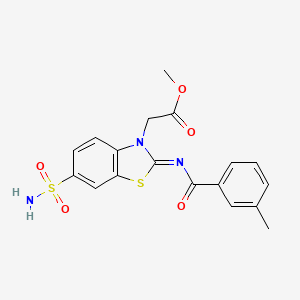 molecular formula C18H17N3O5S2 B3002848 (Z)-methyl 2-(2-((3-methylbenzoyl)imino)-6-sulfamoylbenzo[d]thiazol-3(2H)-yl)acetate CAS No. 865198-56-7