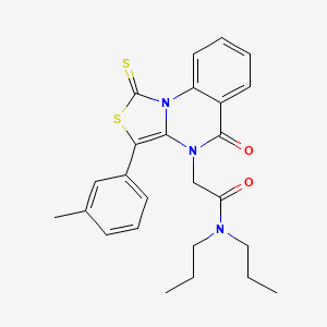 molecular formula C25H27N3O2S2 B3002851 2-[3-(3-methylphenyl)-5-oxo-1-sulfanylidene-[1,3]thiazolo[3,4-a]quinazolin-4-yl]-N,N-dipropylacetamide CAS No. 872197-57-4