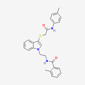 molecular formula C27H27N3O2S B3002859 2-methyl-N-[2-[3-[2-(4-methylanilino)-2-oxoethyl]sulfanylindol-1-yl]ethyl]benzamide CAS No. 532970-23-3