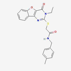 molecular formula C22H21N3O3S B3002861 2-[(3-ethyl-4-oxo-3,4-dihydro[1]benzofuro[3,2-d]pyrimidin-2-yl)sulfanyl]-N-(4-methylbenzyl)acetamide CAS No. 899742-37-1