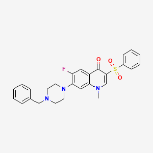 molecular formula C27H26FN3O3S B3002862 7-(4-benzylpiperazin-1-yl)-6-fluoro-1-methyl-3-(phenylsulfonyl)quinolin-4(1H)-one CAS No. 887213-96-9