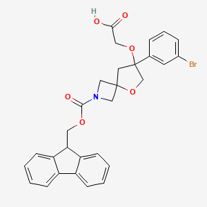 molecular formula C29H26BrNO6 B3002868 2-[[7-(3-Bromophenyl)-2-(9H-fluoren-9-ylmethoxycarbonyl)-5-oxa-2-azaspiro[3.4]octan-7-yl]oxy]acetic acid CAS No. 2241139-51-3
