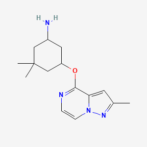 molecular formula C15H22N4O B3002869 3,3-Dimethyl-5-(2-methylpyrazolo[1,5-a]pyrazin-4-yl)oxycyclohexan-1-amine CAS No. 2380098-90-6