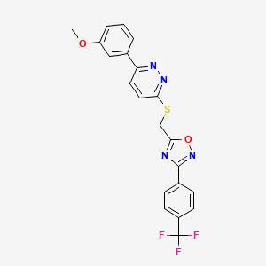 molecular formula C21H15F3N4O2S B3002873 3-(3-Methoxyphenyl)-6-[({3-[4-(trifluoromethyl)phenyl]-1,2,4-oxadiazol-5-yl}methyl)thio]pyridazine CAS No. 1115285-40-9