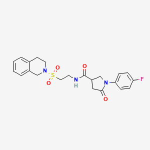 molecular formula C22H24FN3O4S B3002878 N-(2-((3,4-dihydroisoquinolin-2(1H)-yl)sulfonyl)ethyl)-1-(4-fluorophenyl)-5-oxopyrrolidine-3-carboxamide CAS No. 922115-61-5