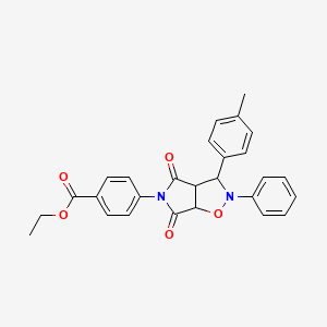 molecular formula C27H24N2O5 B3002881 ethyl 4-[3-(4-methylphenyl)-4,6-dioxo-2-phenylhexahydro-5H-pyrrolo[3,4-d]isoxazol-5-yl]benzoate CAS No. 1005085-25-5