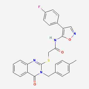 molecular formula C27H21FN4O3S B3002885 N-(4-(4-fluorophenyl)isoxazol-5-yl)-2-((3-(4-methylbenzyl)-4-oxo-3,4-dihydroquinazolin-2-yl)thio)acetamide CAS No. 1112277-96-9