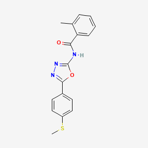 molecular formula C17H15N3O2S B3002907 2-methyl-N-[5-(4-methylsulfanylphenyl)-1,3,4-oxadiazol-2-yl]benzamide CAS No. 886918-74-7