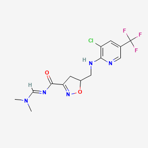 molecular formula C14H15ClF3N5O2 B3002960 5-({[3-chloro-5-(trifluoromethyl)-2-pyridinyl]amino}methyl)-N-[(dimethylamino)methylene]-4,5-dihydro-3-isoxazolecarboxamide CAS No. 321432-30-8