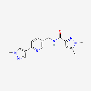 molecular formula C16H18N6O B3003021 1,5-dimethyl-N-((6-(1-methyl-1H-pyrazol-4-yl)pyridin-3-yl)methyl)-1H-pyrazole-3-carboxamide CAS No. 2034523-16-3