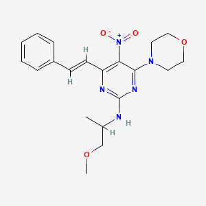 molecular formula C20H25N5O4 B3003022 (E)-N-(1-methoxypropan-2-yl)-4-morpholino-5-nitro-6-styrylpyrimidin-2-amine CAS No. 1211904-13-0