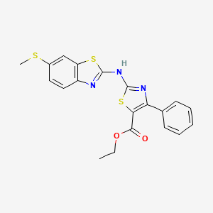 molecular formula C20H17N3O2S3 B3003043 Ethyl 2-((6-(methylthio)benzo[d]thiazol-2-yl)amino)-4-phenylthiazole-5-carboxylate CAS No. 890947-32-7