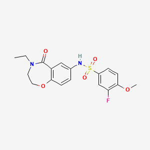 molecular formula C18H19FN2O5S B3003048 N-(4-乙基-5-氧代-2,3,4,5-四氢苯并[f][1,4]恶杂环庚-7-基)-3-氟-4-甲氧基苯磺酰胺 CAS No. 926032-11-3
