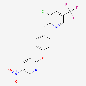 molecular formula C18H11ClF3N3O3 B3003110 3-氯-2-{4-[(5-硝基-2-吡啶基)氧基]苄基}-5-(三氟甲基)吡啶 CAS No. 338393-30-9