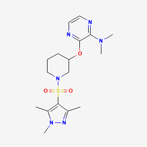 molecular formula C17H26N6O3S B3003125 N,N-dimethyl-3-((1-((1,3,5-trimethyl-1H-pyrazol-4-yl)sulfonyl)piperidin-3-yl)oxy)pyrazin-2-amine CAS No. 2034480-41-4
