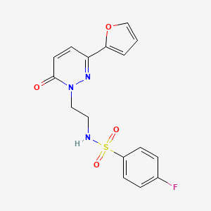 molecular formula C16H14FN3O4S B3003129 4-氟-N-(2-(3-(呋喃-2-基)-6-氧代嘧啶-1(6H)-基)乙基)苯磺酰胺 CAS No. 946344-24-7