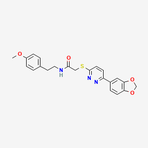 molecular formula C22H21N3O4S B3003132 2-((6-(benzo[d][1,3]dioxol-5-yl)pyridazin-3-yl)thio)-N-(4-methoxyphenethyl)acetamide CAS No. 872695-97-1