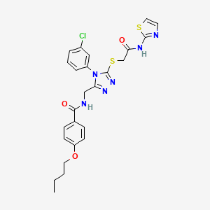 molecular formula C25H25ClN6O3S2 B3003133 4-butoxy-N-((4-(3-chlorophenyl)-5-((2-oxo-2-(thiazol-2-ylamino)ethyl)thio)-4H-1,2,4-triazol-3-yl)methyl)benzamide CAS No. 391929-32-1