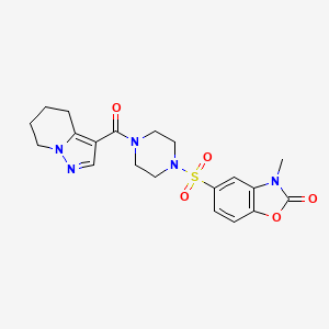 molecular formula C20H23N5O5S B3003134 3-methyl-5-((4-(4,5,6,7-tetrahydropyrazolo[1,5-a]pyridine-3-carbonyl)piperazin-1-yl)sulfonyl)benzo[d]oxazol-2(3H)-one CAS No. 2034587-80-7