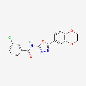molecular formula C17H12ClN3O4 B3003135 3-chloro-N-(5-(2,3-dihydrobenzo[b][1,4]dioxin-6-yl)-1,3,4-oxadiazol-2-yl)benzamide CAS No. 887874-15-9