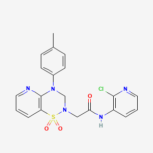 molecular formula C20H18ClN5O3S B3003143 N-(2-chloropyridin-3-yl)-2-(1,1-dioxido-4-(p-tolyl)-3,4-dihydro-2H-pyrido[2,3-e][1,2,4]thiadiazin-2-yl)acetamide CAS No. 1251679-03-4