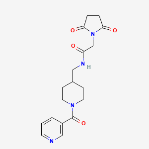 molecular formula C18H22N4O4 B3003149 2-(2,5-dioxopyrrolidin-1-yl)-N-((1-nicotinoylpiperidin-4-yl)methyl)acetamide CAS No. 1396766-06-5