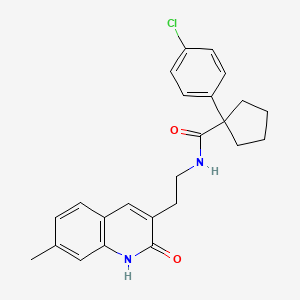 molecular formula C24H25ClN2O2 B3003154 1-(4-chlorophenyl)-N-(2-(7-methyl-2-oxo-1,2-dihydroquinolin-3-yl)ethyl)cyclopentanecarboxamide CAS No. 851405-20-4