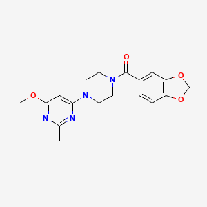 molecular formula C18H20N4O4 B3003168 Benzo[d][1,3]dioxol-5-yl(4-(6-methoxy-2-methylpyrimidin-4-yl)piperazin-1-yl)methanone CAS No. 946371-45-5