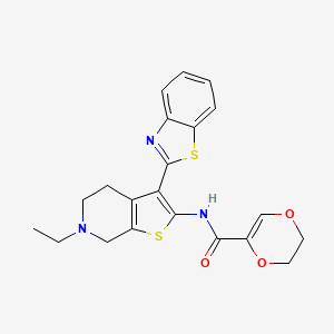 molecular formula C21H21N3O3S2 B3003192 N-(3-(benzo[d]thiazol-2-yl)-6-ethyl-4,5,6,7-tetrahydrothieno[2,3-c]pyridin-2-yl)-5,6-dihydro-1,4-dioxine-2-carboxamide CAS No. 888410-88-6
