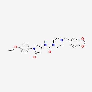 molecular formula C25H30N4O5 B3003209 4-(benzo[d][1,3]dioxol-5-ylmethyl)-N-(1-(4-ethoxyphenyl)-5-oxopyrrolidin-3-yl)piperazine-1-carboxamide CAS No. 894021-00-2