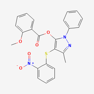 molecular formula C24H19N3O5S B3003213 3-methyl-4-((2-nitrophenyl)thio)-1-phenyl-1H-pyrazol-5-yl 2-methoxybenzoate CAS No. 851126-40-4