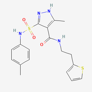 molecular formula C18H20N4O3S2 B3003234 3-methyl-N-(2-(thiophen-2-yl)ethyl)-5-(N-(p-tolyl)sulfamoyl)-1H-pyrazole-4-carboxamide CAS No. 1319152-18-5
