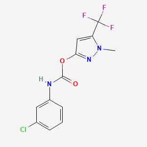 molecular formula C12H9ClF3N3O2 B3003242 1-甲基-5-(三氟甲基)-1H-吡唑-3-基 N-(3-氯苯基)氨基甲酸酯 CAS No. 477713-69-2