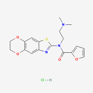 molecular formula C18H20ClN3O4S B3003268 N-(6,7-dihydro-[1,4]dioxino[2',3':4,5]benzo[1,2-d]thiazol-2-yl)-N-(2-(dimethylamino)ethyl)furan-2-carboxamide hydrochloride CAS No. 1177638-33-3