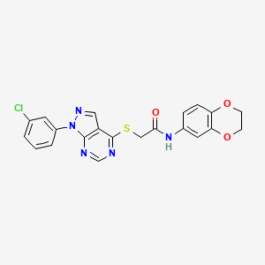molecular formula C21H16ClN5O3S B3003297 2-((1-(3-chlorophenyl)-1H-pyrazolo[3,4-d]pyrimidin-4-yl)thio)-N-(2,3-dihydrobenzo[b][1,4]dioxin-6-yl)acetamide CAS No. 872860-45-2
