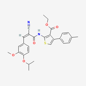 molecular formula C28H28N2O5S B3003316 Ethyl 2-[[(Z)-2-cyano-3-(3-methoxy-4-propan-2-yloxyphenyl)prop-2-enoyl]amino]-4-(4-methylphenyl)thiophene-3-carboxylate CAS No. 380455-55-0