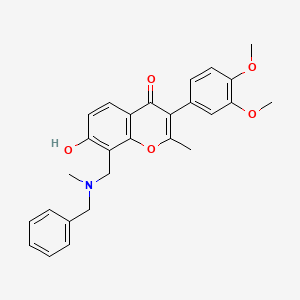 molecular formula C27H27NO5 B3003317 8-((benzyl(methyl)amino)methyl)-3-(3,4-dimethoxyphenyl)-7-hydroxy-2-methyl-4H-chromen-4-one CAS No. 844827-27-6