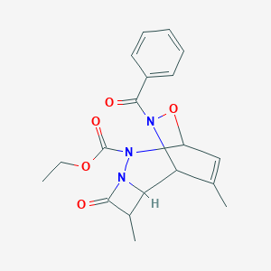 Ethyl 9-benzoyl-3,10-dimethyl-4-oxo-8-oxa-5,6,9-triazatricyclo[5.2.2.0~2,5~]undec-10-ene-6-carboxylate