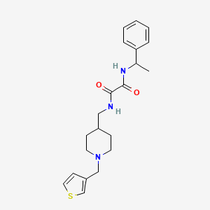 molecular formula C21H27N3O2S B3003323 N1-(1-phenylethyl)-N2-((1-(thiophen-3-ylmethyl)piperidin-4-yl)methyl)oxalamide CAS No. 1234800-56-6