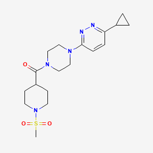 molecular formula C18H27N5O3S B3003327 (4-(6-Cyclopropylpyridazin-3-yl)piperazin-1-yl)(1-(methylsulfonyl)piperidin-4-yl)methanone CAS No. 2034369-27-0