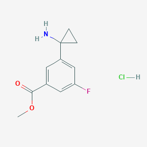 molecular formula C11H13ClFNO2 B3003339 Methyl 3-(1-aminocyclopropyl)-5-fluorobenzoate;hydrochloride CAS No. 2377036-12-7