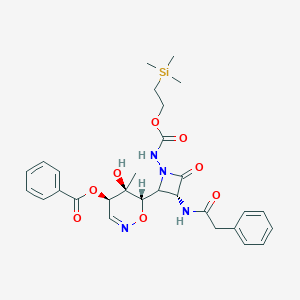 molecular formula C29H36N4O8Si B300334 5-hydroxy-5-methyl-6-[4-oxo-3-[(phenylacetyl)amino]-1-({[2-(trimethylsilyl)ethoxy]carbonyl}amino)-2-azetidinyl]-5,6-dihydro-4H-1,2-oxazin-4-yl benzoate 