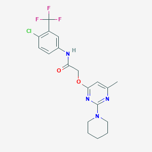 molecular formula C19H20ClF3N4O2 B3003347 N-(4-chloro-3-(trifluoromethyl)phenyl)-2-((6-methyl-2-(piperidin-1-yl)pyrimidin-4-yl)oxy)acetamide CAS No. 1029748-35-3