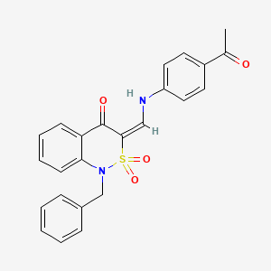 molecular formula C24H20N2O4S B3003350 (3E)-3-{[(4-acetylphenyl)amino]methylene}-1-benzyl-1H-2,1-benzothiazin-4(3H)-one 2,2-dioxide CAS No. 893315-17-8