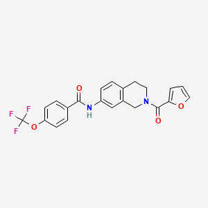 molecular formula C22H17F3N2O4 B3003364 N-(2-(furan-2-carbonyl)-1,2,3,4-tetrahydroisoquinolin-7-yl)-4-(trifluoromethoxy)benzamide CAS No. 1396868-10-2