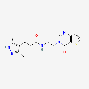 molecular formula C16H19N5O2S B3003378 3-(3,5-dimethyl-1H-pyrazol-4-yl)-N-(2-(4-oxothieno[3,2-d]pyrimidin-3(4H)-yl)ethyl)propanamide CAS No. 2034204-89-0