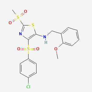 molecular formula C18H17ClN2O5S3 B3003387 4-((4-chlorophenyl)sulfonyl)-N-(2-methoxybenzyl)-2-(methylsulfonyl)thiazol-5-amine CAS No. 863449-12-1