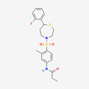 molecular formula C21H25FN2O3S2 B3003390 N-(4-((7-(2-fluorophenyl)-1,4-thiazepan-4-yl)sulfonyl)-3-methylphenyl)propionamide CAS No. 1706093-45-9