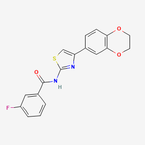 molecular formula C18H13FN2O3S B3003403 N-[4-(2,3-dihydro-1,4-benzodioxin-6-yl)-1,3-thiazol-2-yl]-3-fluorobenzamide CAS No. 878915-95-8
