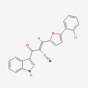 molecular formula C22H13ClN2O2 B3003427 (E)-3-(5-(2-chlorophenyl)furan-2-yl)-2-(1H-indole-3-carbonyl)acrylonitrile CAS No. 899726-15-9